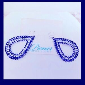NWT earrings Premier Designs teardrop w faceted crystals, chain border, pierced